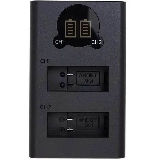 Зарядное устройство с дисплеем PowerPlant GoPro DL-AHDBT901 для двух аккумуляторов