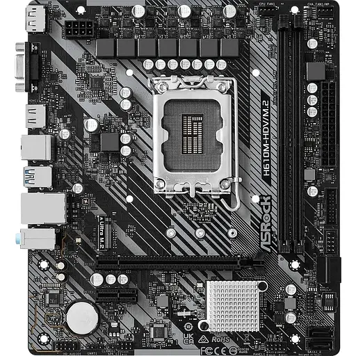 Материнская плата ASRock H610M-HDV/M.2 R2.0 (1700/H610, 2xDDR4, 1xPCIex16, HDMI/DVI/VGA, 4xSATA, M.2, GLan, 7.1ch,mATX