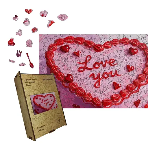 Деревяний фігурний пазл Солодка Любов, А4, Картонна коробка 100 елементів