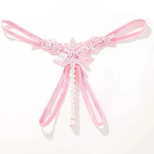 Стринги Жемчужинки с декором в виде бусин и цветов S/M Розовый K0573-4