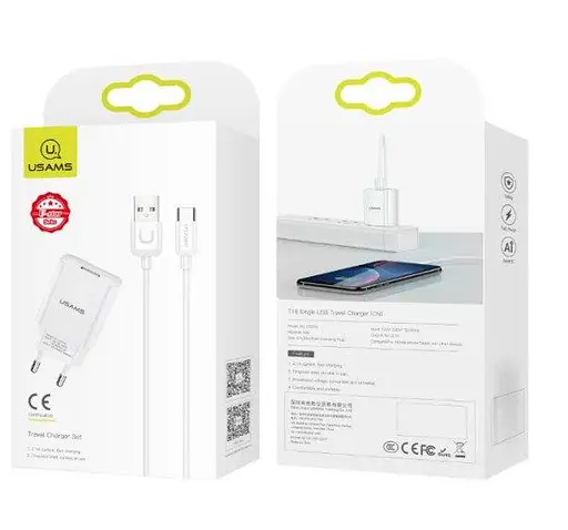 Зарядний набір Usams T21 (блок T18 + Uturn Micro cable) білий - фото 2