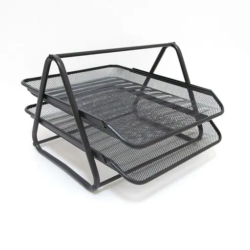 Лоток для бумаги металлический горизонтальный Сетка, 2 отделения, черный