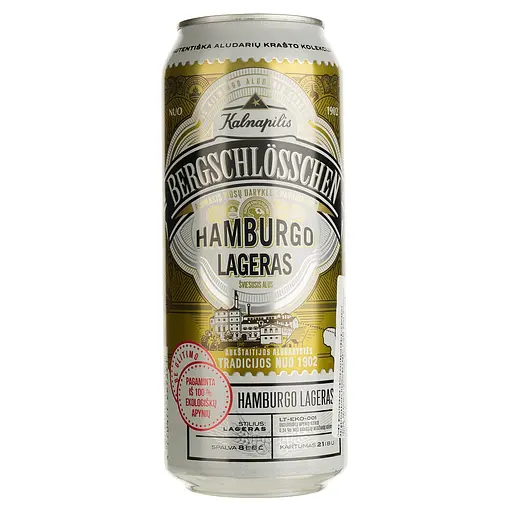Уцінка. Пиво світле Kalnapilis Bergschlosschen Hamburgo 5% 0.5 л
