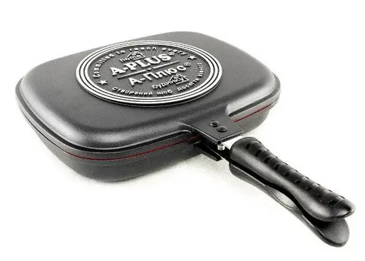 Качественная универсальная алюминиевая сковорода-гриль A-Plus 32см антипригарная для гриля и жарки - фото 1