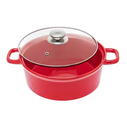 Керамическая кастрюля круглой формы с крышкой, 1.88 л, S&T Красный 87671 - фото 5