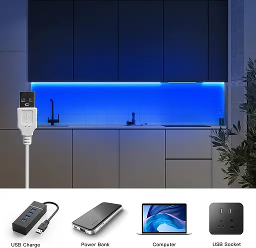 Світлодіодна стрічка Tayire 2 м USB 5 В, синя, 960 світлодіодів, димована COB-стрічка, CRI90+ 4 мм, світлодіодне підсвічування - фото 2