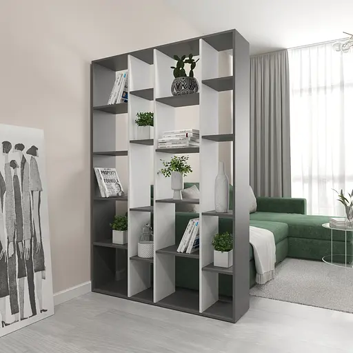 Книжная полка стеллаж Vays D-2 Антрацит-Белый с 20 ячейками этажерка из ЛДСП для дома игрушек и декора 117x30x178 см