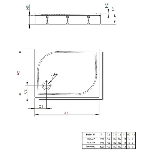 Душовий піддон Radaway Delos D 90x75 з панеллю правий 4D97514-03R - фото 2