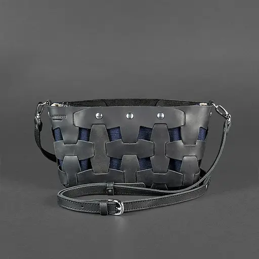 Шкіряна плетена жіноча сумка Пазл S чорна Crazy Horse - фото 8