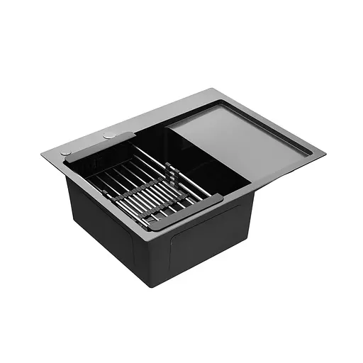 Кухонна мийка Kroner KRP Schwarze - 6350LHM PVD (3.0/1.0 мм) CV031322, Чорний - фото 4