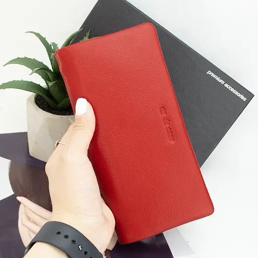 Гаманець жіночий шкіряний De Esse LC14091-GD02 на магнітах великий червоний - фото 2