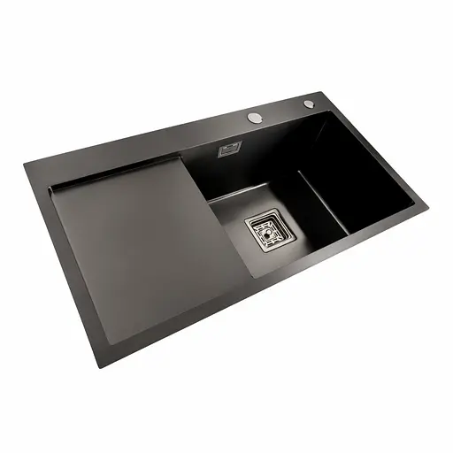 Кухонна мийка Platinum Handmade PVD 780x430x220 R чорна (квадратний сифон,3.0/1.0), Чорний - фото 3