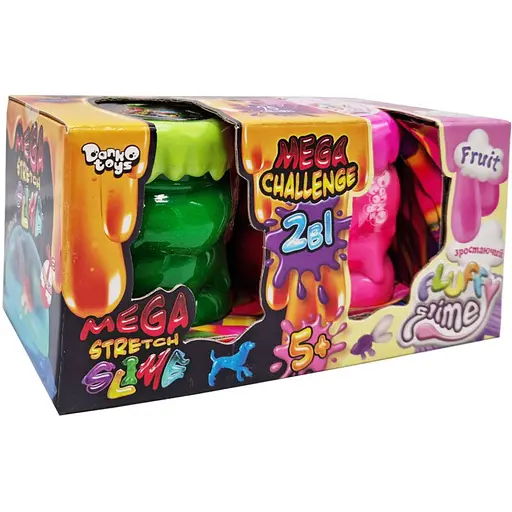 В'язка маса 2 в 1 Danko Toys Mega Stretch Slime та Fluffy Slime FLS-03-01U укр зелено-рожева