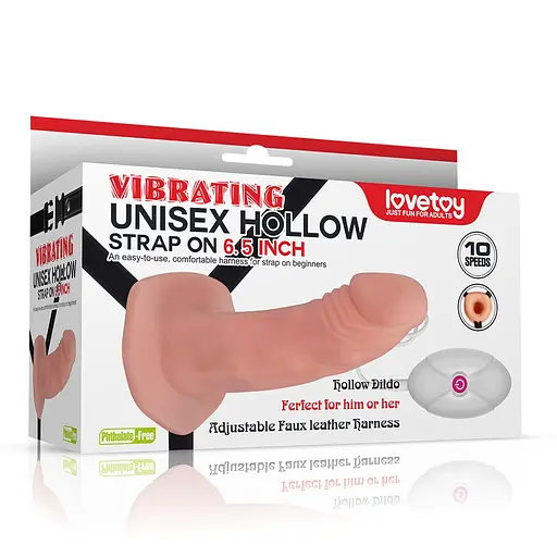 Полый страпон с вибрацией LoveToy 19 см телесный - фото 2