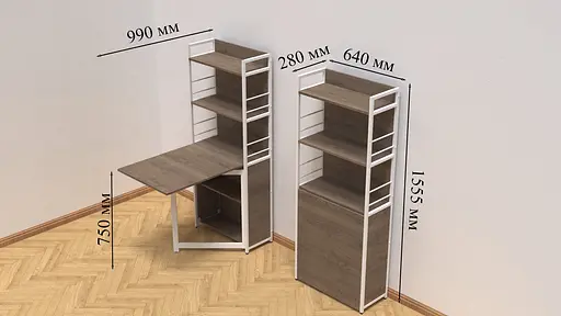 Стіл книжка з етажеркою Практик 2 Ferrum-decor 1555x640x990 Білий метал ДСП Дуб Сонома Трюфель 16 мм (FRD-104636) - фото 2