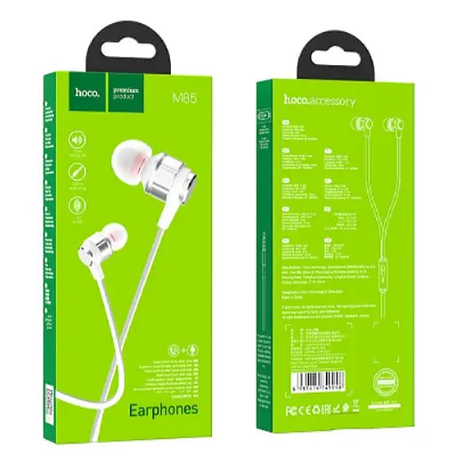 Провідні вакуумні навушники Hoco M85 Platinum sound universal earphone with mic, 3.5mm, 1.2m, silver - фото 4
