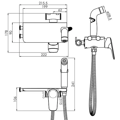 Набір гігієнічного душу прихованого монтажу Imprese Perla з полицею хром f03708001CA, Хром - фото 2