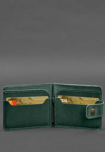 Кожаный портмоне 13.1 зажим с хлястиком Зеленый Crazy Horse - фото 5