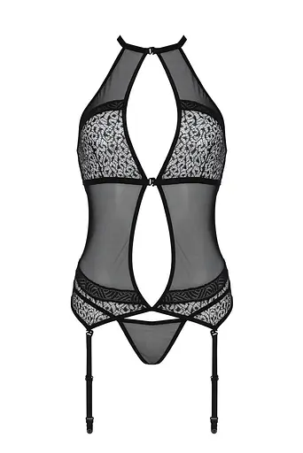 Корсет з пажами Passion Satara CORSet XXL/XXXL black стрінги мереживо застібки спереду та ззаду - фото 3