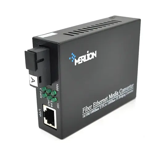 Медіаконвертер Merlion А (RTL8213), 1310 WDM, 10M / 100M / 1000M, (0 +70°C), 20km + блок живлення 5V 1A (євро вилка) Q10