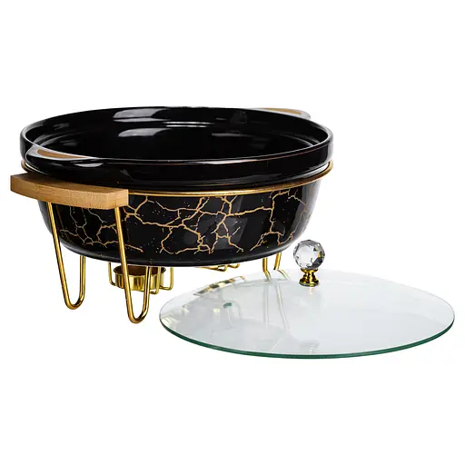 Мармит фарфоровый настольный круглый 2(л) мармитница с подогревом Черный мрамор Yiwu LC-718 - фото 4