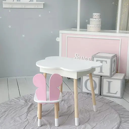 Детский стол Облачко с нишей и стульчиком Бабочка (Белый с розовым) - фото 4