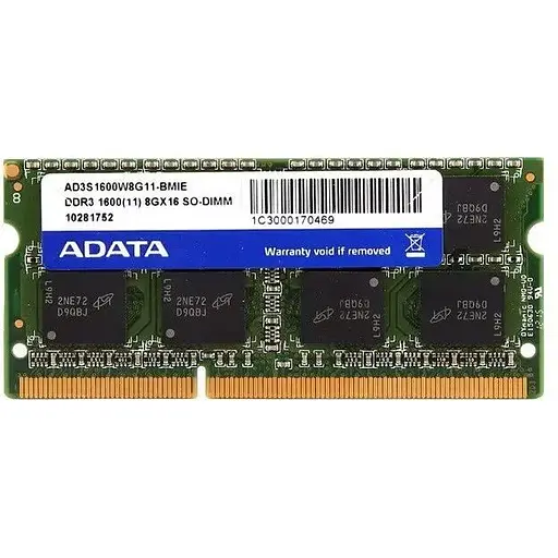Оперативна пам'ять для ноутбука A-DATA SO-DIMM DDR3 8GB 1600MHz PC3L-12800 2Rx8 Б/В