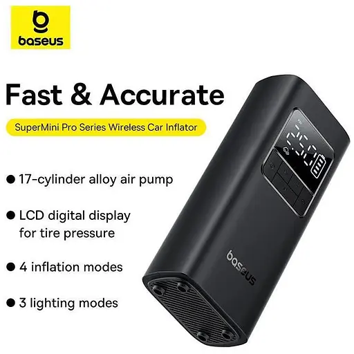 Автокомпресор Baseus SuperMini Pro портативний чорний 4000mAh 50W - фото 9