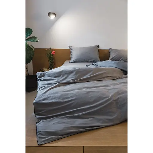 Комплект постільної білизни Ecotton Premium Natural Grey євро сатин вишивка з кантом сірий (25091) - фото 4