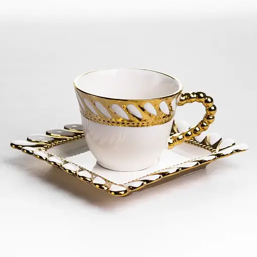 Набір чашок з блюдцями Yiwu Tiffany 250 мл чашка порцелянова 6 шт для чаю і кави чашки блюдця практичний стильний посуд SX61 - фото 4