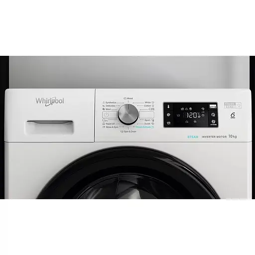 Стиральная машина Whirlpool фронтальная 10 кг 1400 A+++ 60 см дисплей пара инвертор люк черный белый - фото 5