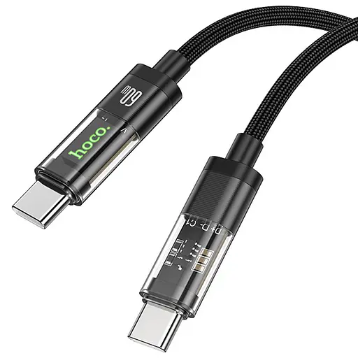 Дата кабель Hoco U116 Transparent Discovery Edition 60W Type-C to Type-C (1.2m) Black - фото 3