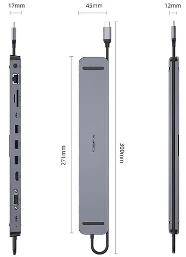 USB-хаб Real-EL CQ-1000 USB3.0х3/USB-C/HDMI/VGA/RJ45/SD/TF/3,5 мм аудио, 0,4 м, Space Grey UAH (EL123110005) - фото 4