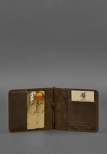 Мужской кожаный портмоне темно-коричневый 1.0 зажим для денег Карбон - фото 4