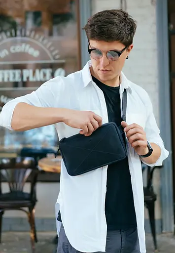 Шкіряна поясна сумка Dropbag Maxi синя Crazy Horse - фото 2