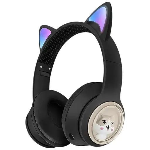 Дитячі бездротові Bluetooth навушники AZK-01 з RGB підсвічуванням і вбудованим мікрофоном Чорний