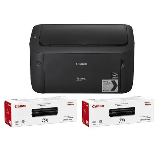 Принтер лазерний ч/б A4 Canon LBP-6030B, Black + два картриджі Canon 725, 600x600 dpi, до 18 стор/хв, USB, картридж Canon 725 (8468B042)