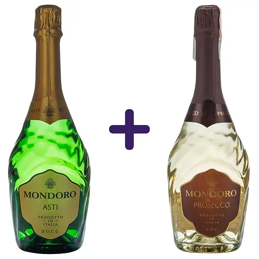 Вино игристое Mondoro Asti белое сладкое DOCG 7.5% 0.75 л + Вино игристое Mondoro Prosecco белое экстрасухое 0.75 л - фото 1