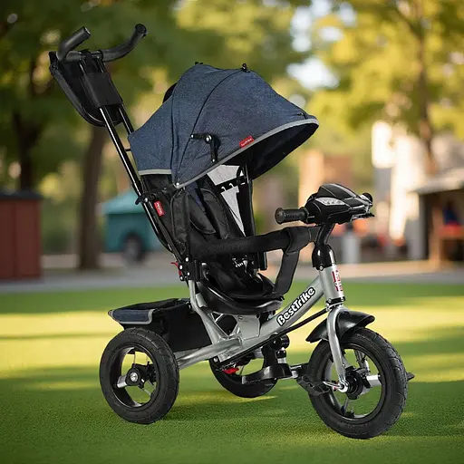 Трехколесный велосипед Best Trike 3390-32-068 с надувными колесами фарой USB и пультом синий - фото 3