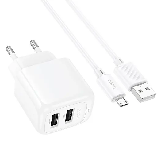 МЗП Hoco CS51A Surplus (2USB-A) + кабель USB to MicroUSB White - фото 3