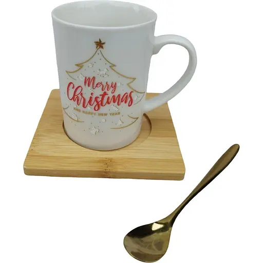 Кружка новогодняя Olens 8030-290-2 Белое Рождество керамическая на подставке с ложкой 160мл - фото 1