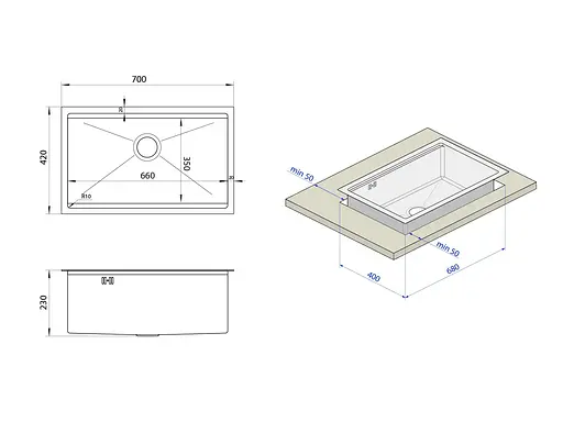 Кухонна мийка під стільницю 1.5 мм кухонна станція Nett NS-7042, Нержавіюча сталь - фото 12