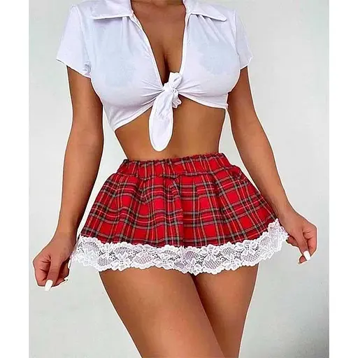 Еротичний костюм школярки з топом та спідницею для рольових ігор білий S - фото 4