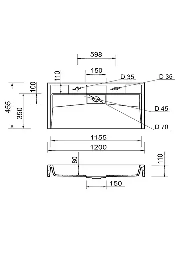 Раковина Adamant умывальник VISION искусственный камень прямоугольная - фото 7