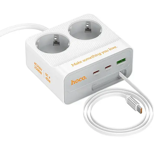 Подовжувач Hoco AC28 Descanso (PD45W/1C/3A/2xSocket) (2m) White - фото 3
