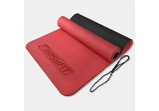 Коврик для йоги и фитнеса EasyFit TPE+TC 6 мм двухслойный красный-черный (EF-1924-RB) - фото 1