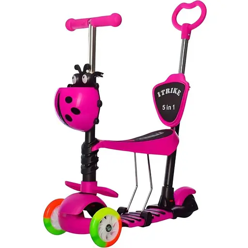 Детский самокат iTrike Maxi JR3-026-C-P 5 в 1 с корзиной и подставкой розовый
