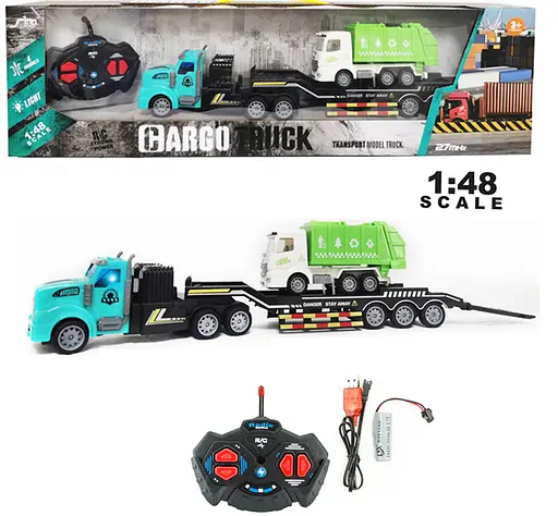 Трейлер із мусоровозом на радіокеруванні, 36 см, 1:48, USB, QH200-15 (В асортименті)