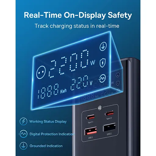 Сетевое зарядное устройство для Baseus GaN PowerCombo Tower Digital PowerStrip 35W Black E00023606113-00 (150724) - фото 9