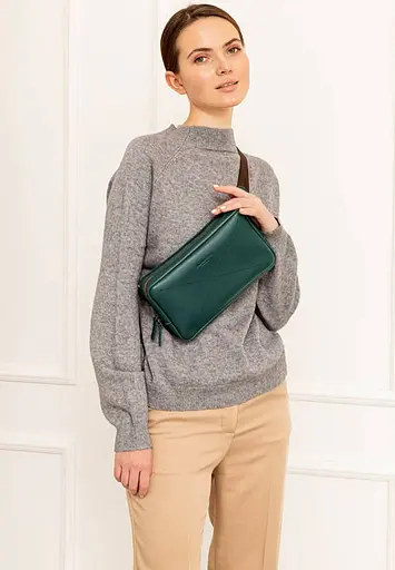 Шкіряна поясна сумка Dropbag Maxi зелена Krast - фото 8